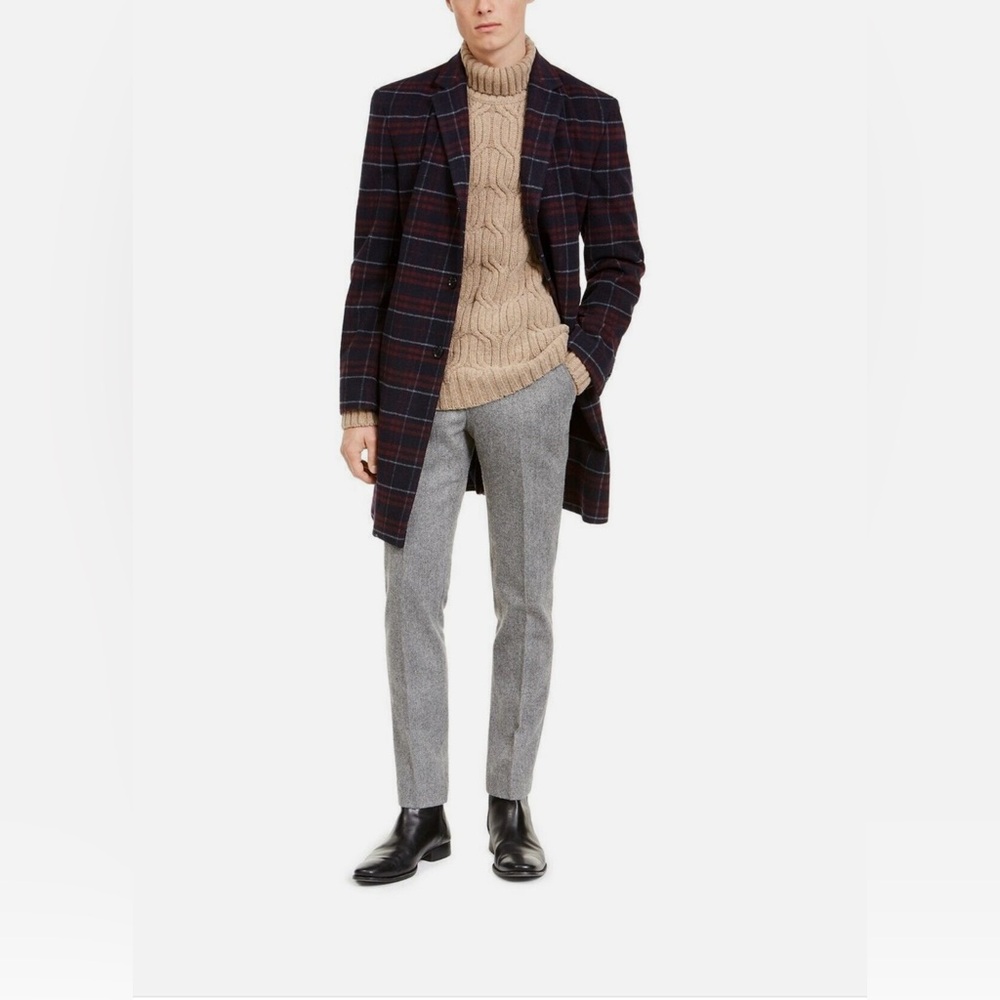 Tommy Hilfiger Men’s Trim Fit Plaid Wool Coat